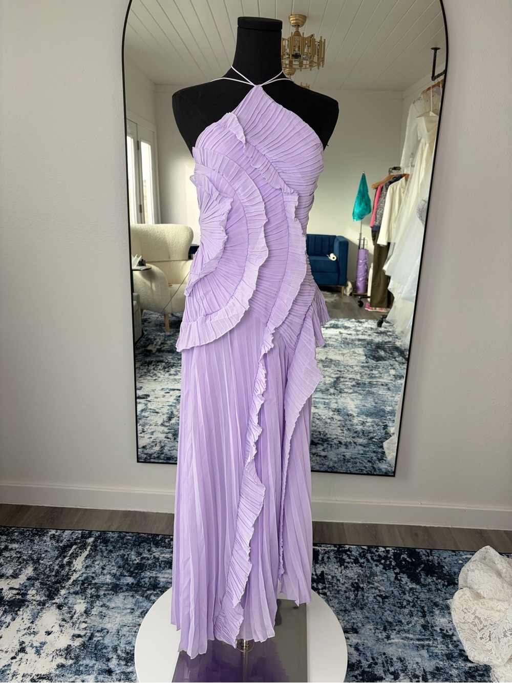 Lavender Pleated Ruffle Maxi Dress XS Bridesmaid Halter